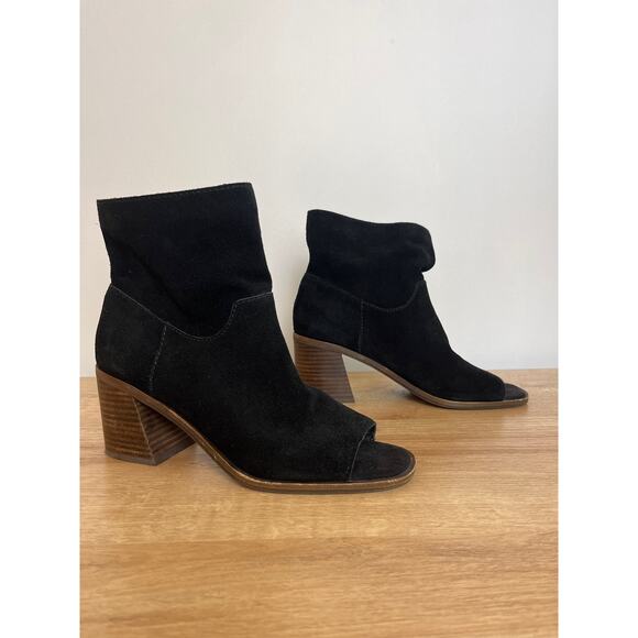 Lucky Brand Womens Ryemi Bootie Peep Toe Suede Size 7.5 Black Pull-On Fall Boho - Picture 2 of 8
